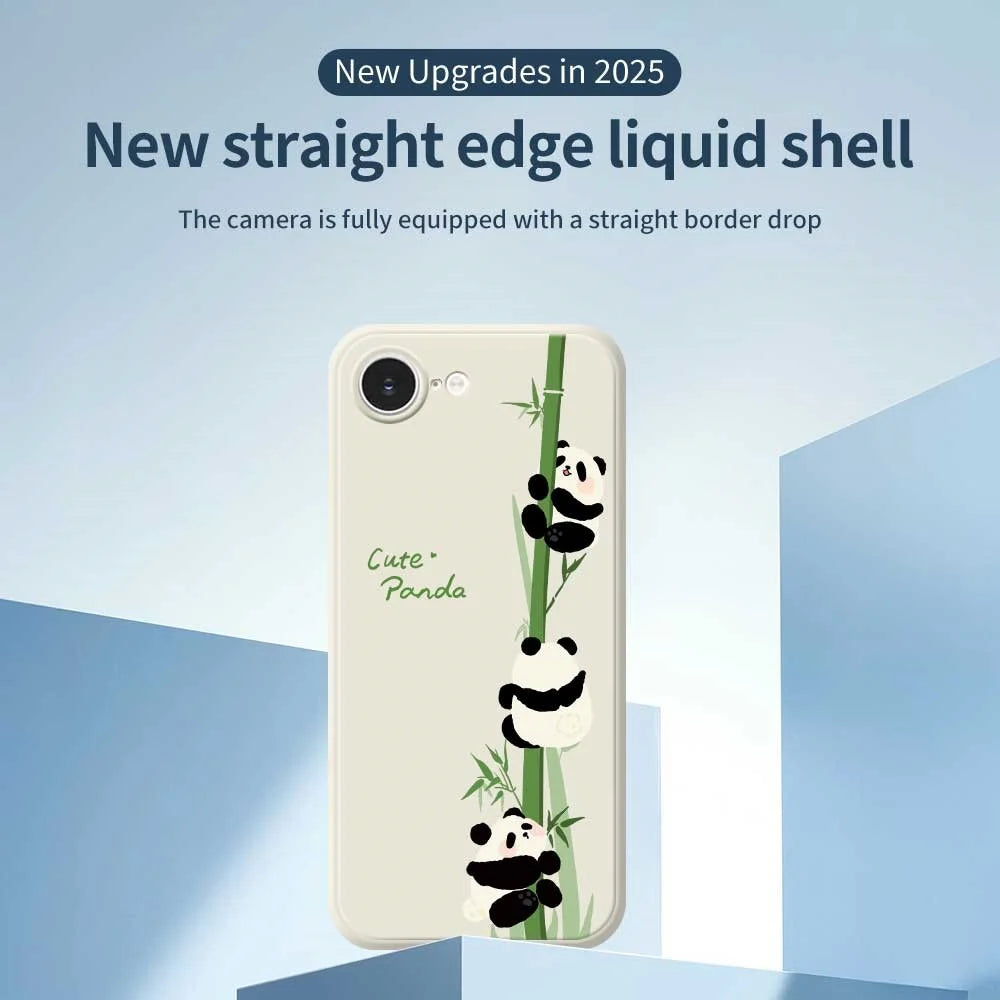 For iPhone 17e / 16e Case Panda Climbing Bamboo Pattern Printing Straight Edge TPU Phone Back Cover - Beige - 3