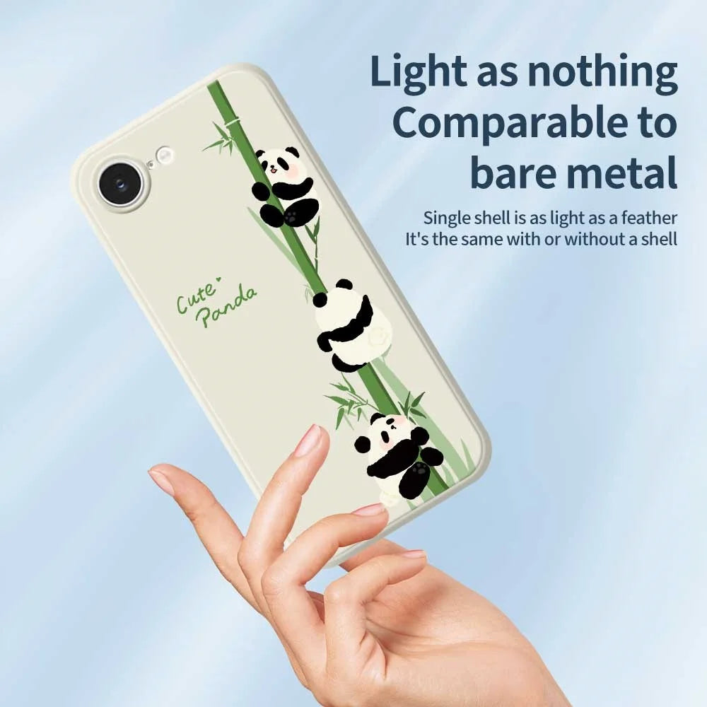 For iPhone 17e / 16e Case Panda Climbing Bamboo Pattern Printing Straight Edge TPU Phone Back Cover - Beige - 4