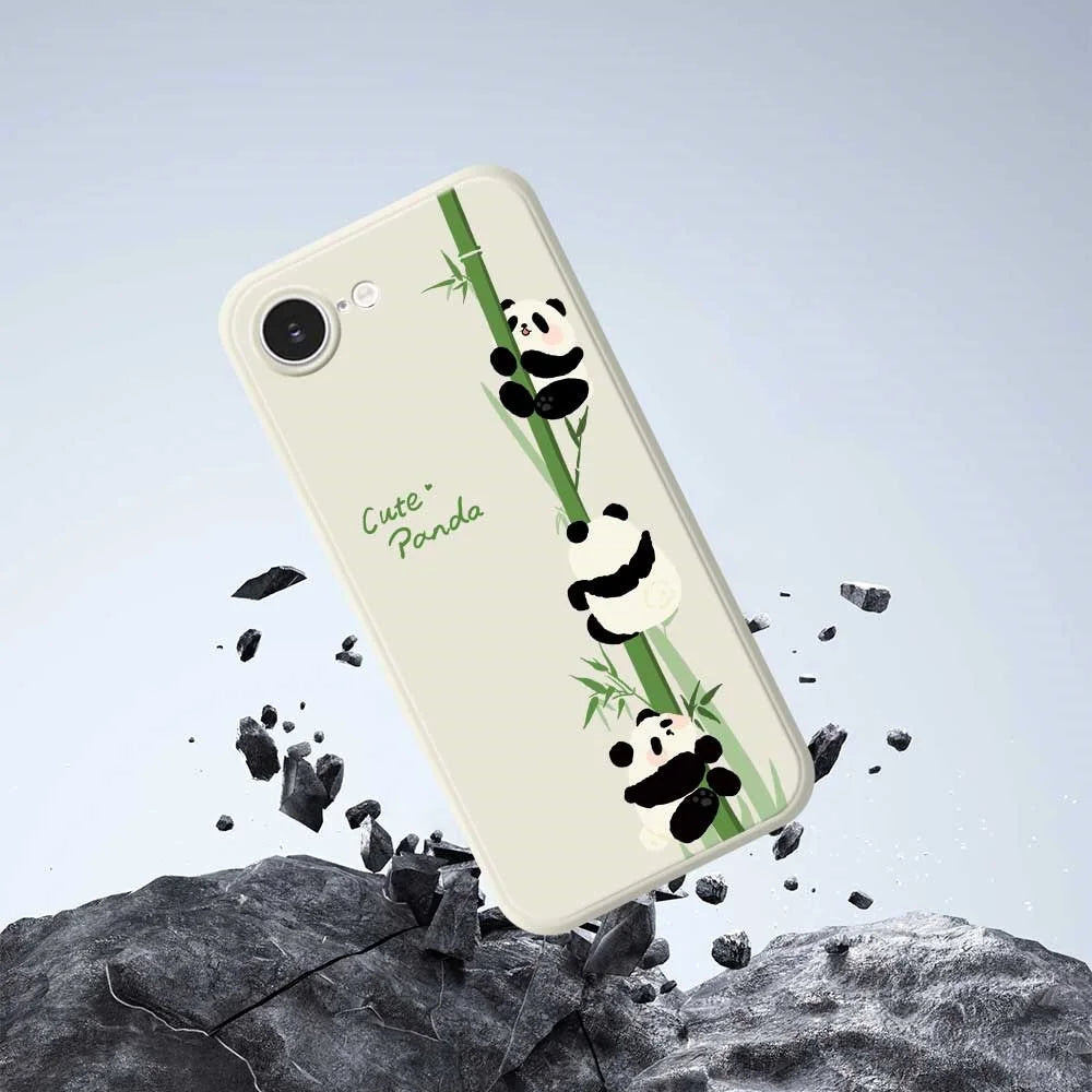 For iPhone 17e / 16e Case Panda Climbing Bamboo Pattern Printing Straight Edge TPU Phone Back Cover - Beige - 5