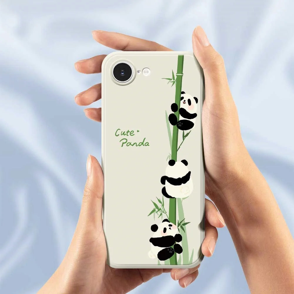 For iPhone 17e / 16e Case Panda Climbing Bamboo Pattern Printing Straight Edge TPU Phone Back Cover - Beige - 6