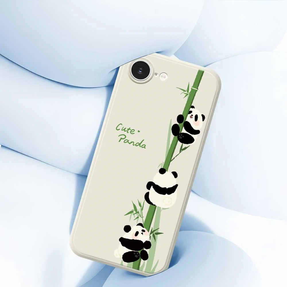 For iPhone 17e / 16e Case Panda Climbing Bamboo Pattern Printing Straight Edge TPU Phone Back Cover - Beige - 7