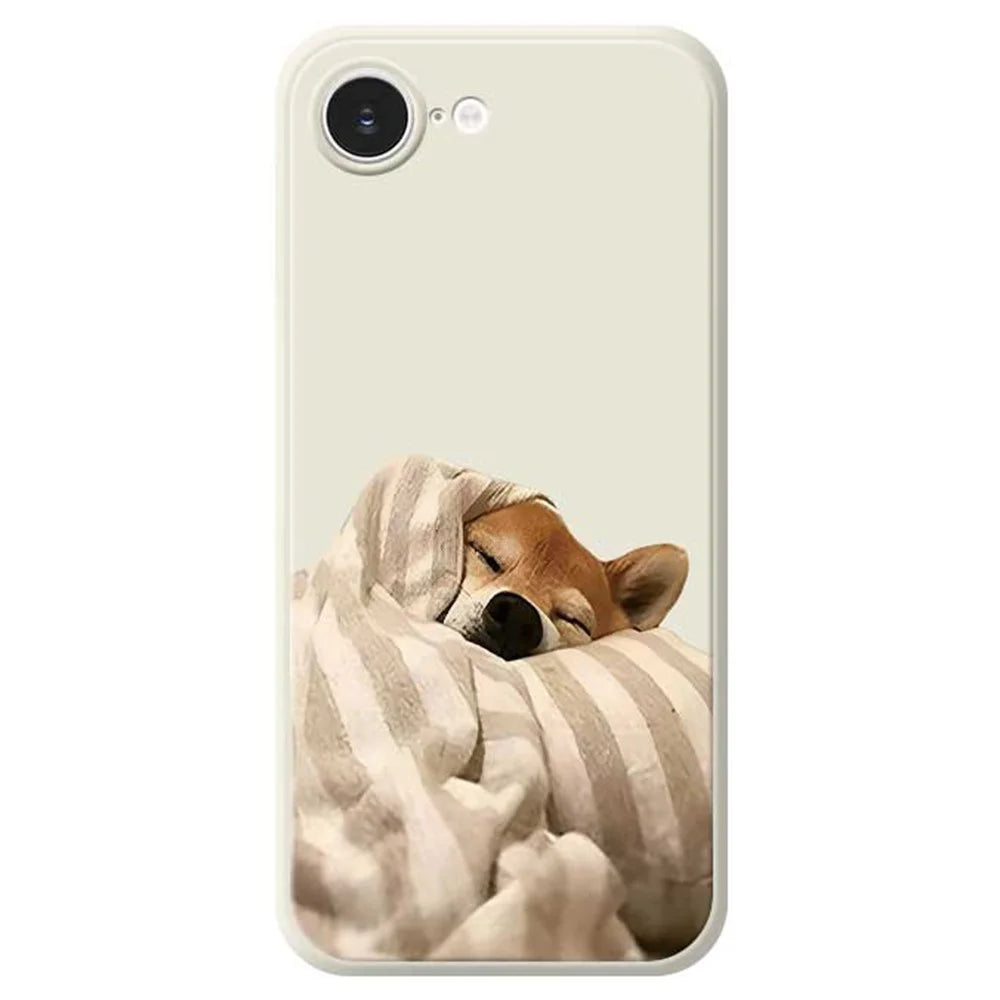 For iPhone 17e / 16e Case Wrapped Dog Pattern Printing Straight Edge TPU Phone Back Cover - Beige - 1