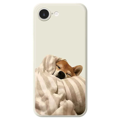 For iPhone 17e / 16e Case Wrapped Dog Pattern Printing Straight Edge TPU Phone Back Cover - Beige - 1