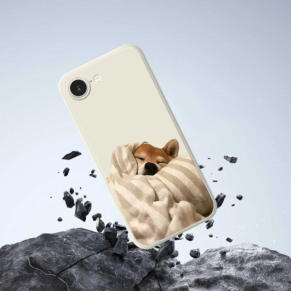 For iPhone 17e / 16e Case Wrapped Dog Pattern Printing Straight Edge TPU Phone Back Cover - Beige - 5