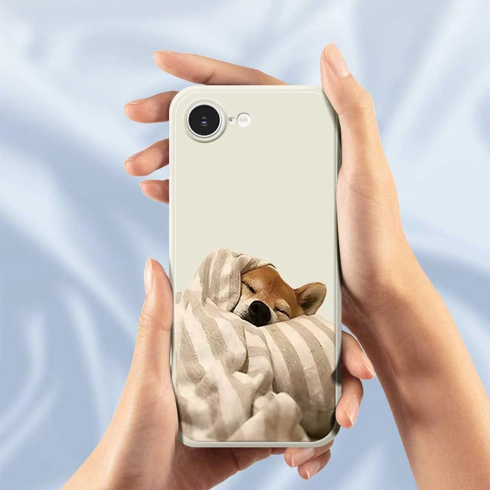 For iPhone 17e / 16e Case Wrapped Dog Pattern Printing Straight Edge TPU Phone Back Cover - Beige - 6