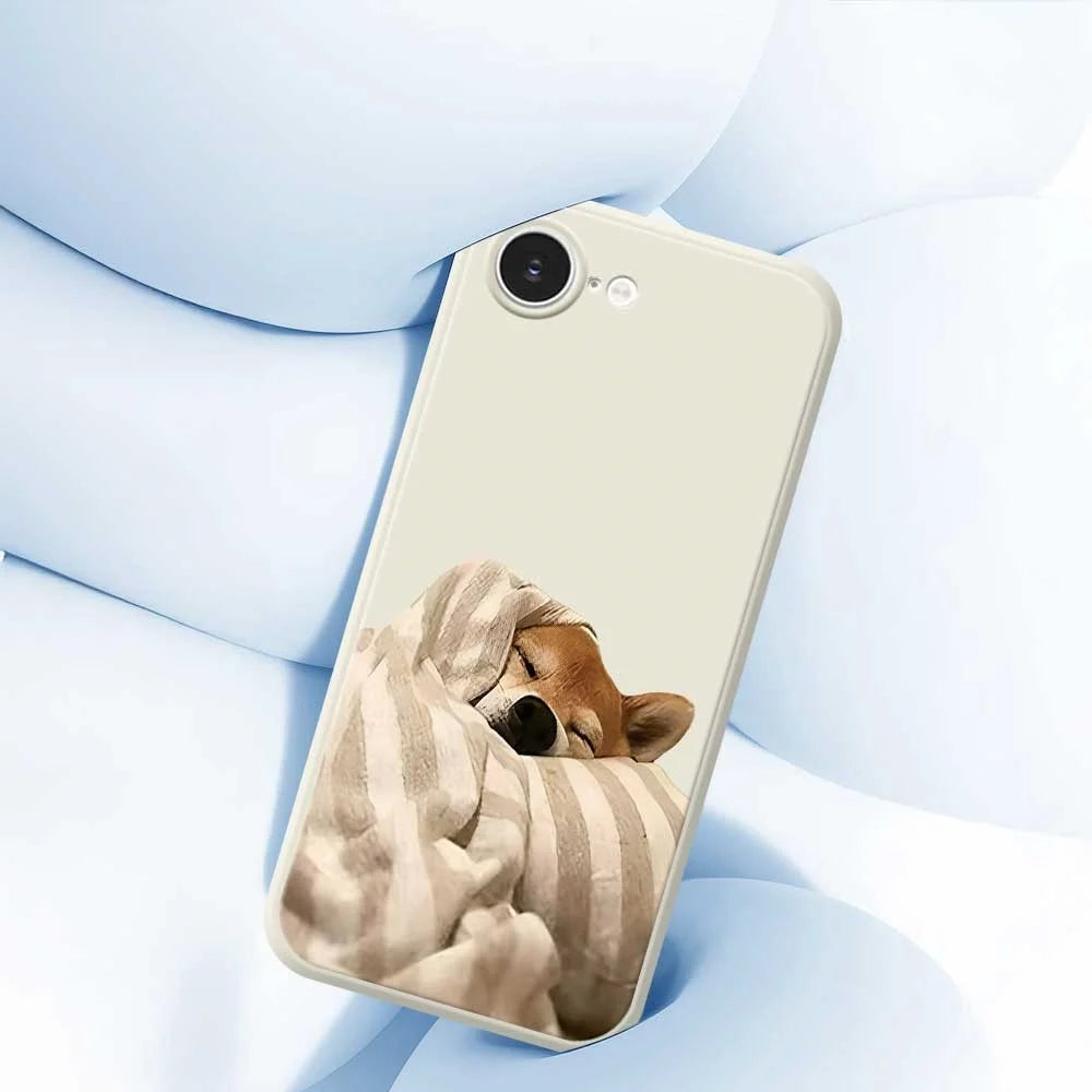 For iPhone 17e / 16e Case Wrapped Dog Pattern Printing Straight Edge TPU Phone Back Cover - Beige - 7