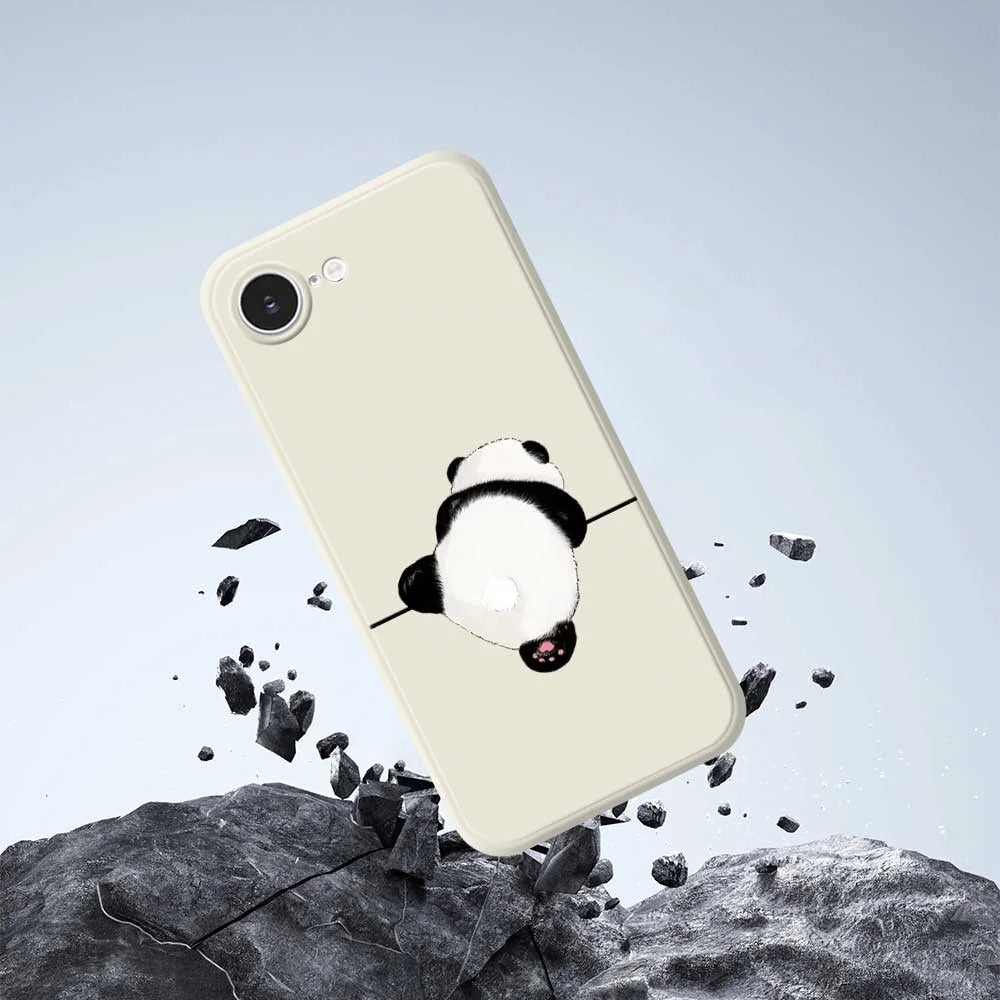 For iPhone 17e / 16e Case Panda Back Pattern Printing Straight Edge TPU Phone Back Cover - Beige - 5