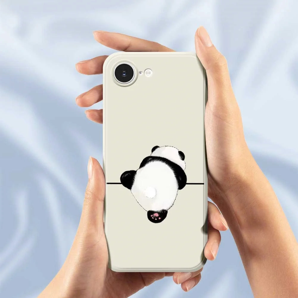 For iPhone 17e / 16e Case Panda Back Pattern Printing Straight Edge TPU Phone Back Cover - Beige - 6