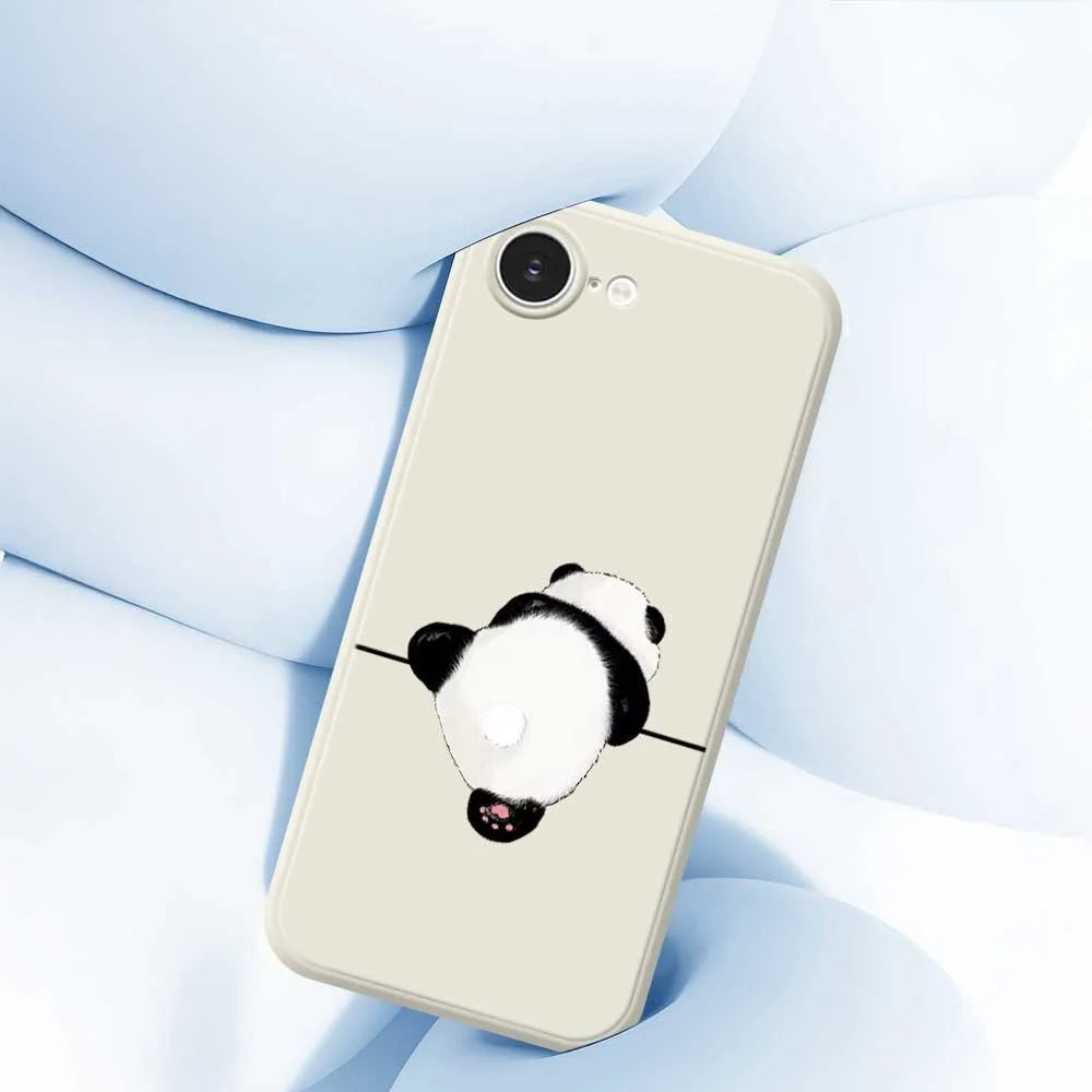 For iPhone 17e / 16e Case Panda Back Pattern Printing Straight Edge TPU Phone Back Cover - Beige - 7