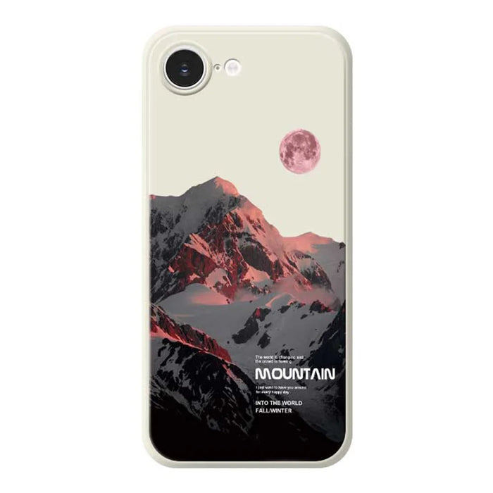 For iPhone 17e / 16e Case Pink Snow Mountain Pattern Printing Straight Edge TPU Phone Back Cover - Beige - 1