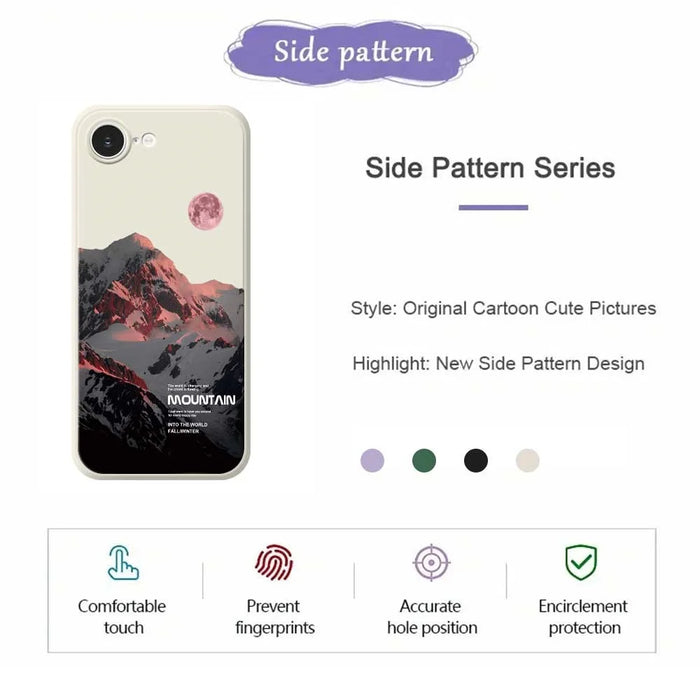 For iPhone 17e / 16e Case Pink Snow Mountain Pattern Printing Straight Edge TPU Phone Back Cover - Beige - 2