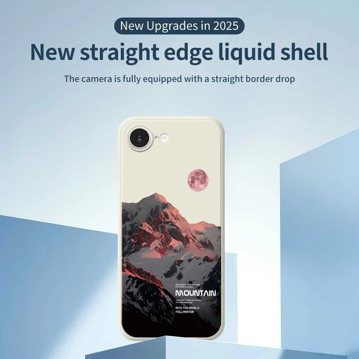 For iPhone 17e / 16e Case Pink Snow Mountain Pattern Printing Straight Edge TPU Phone Back Cover - Beige - 3