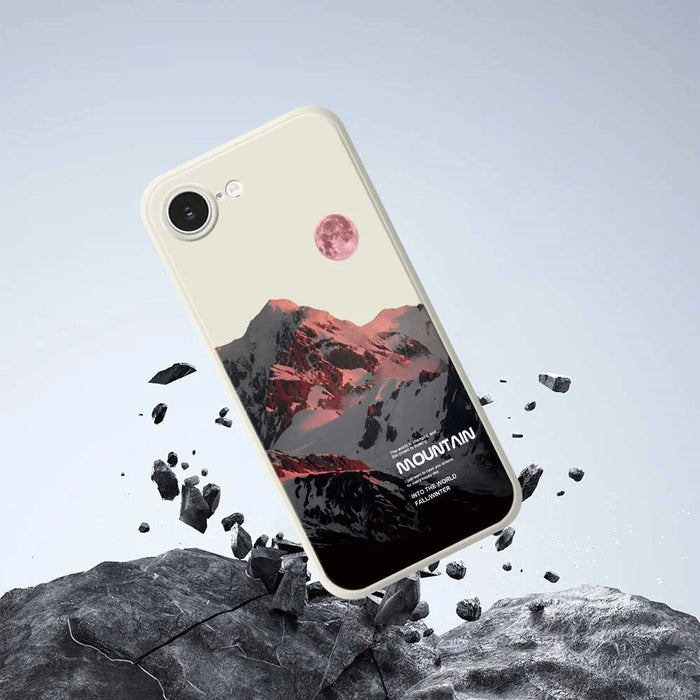 For iPhone 17e / 16e Case Pink Snow Mountain Pattern Printing Straight Edge TPU Phone Back Cover - Beige - 5