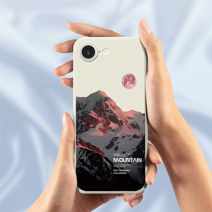 For iPhone 17e / 16e Case Pink Snow Mountain Pattern Printing Straight Edge TPU Phone Back Cover - Beige - 6