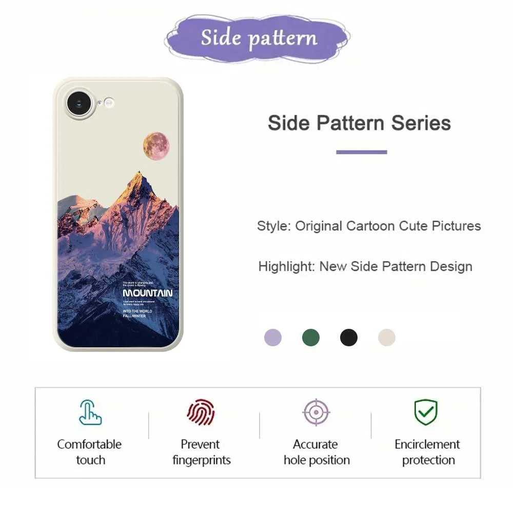 For iPhone 17e / 16e Case Blue Snow Mountain Pattern Printing Straight Edge TPU Phone Back Cover - Beige - 2