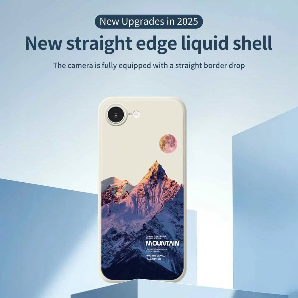 For iPhone 17e / 16e Case Blue Snow Mountain Pattern Printing Straight Edge TPU Phone Back Cover - Beige - 3
