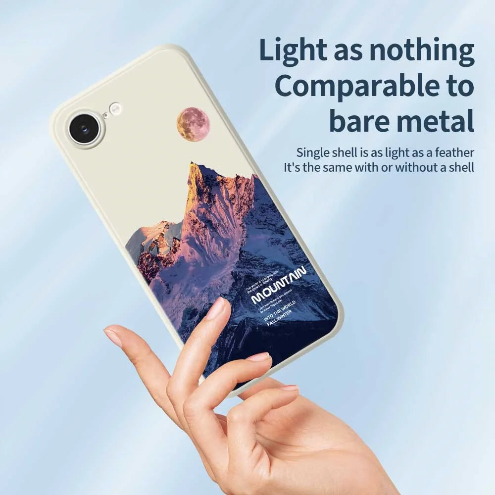For iPhone 17e / 16e Case Blue Snow Mountain Pattern Printing Straight Edge TPU Phone Back Cover - Beige - 4