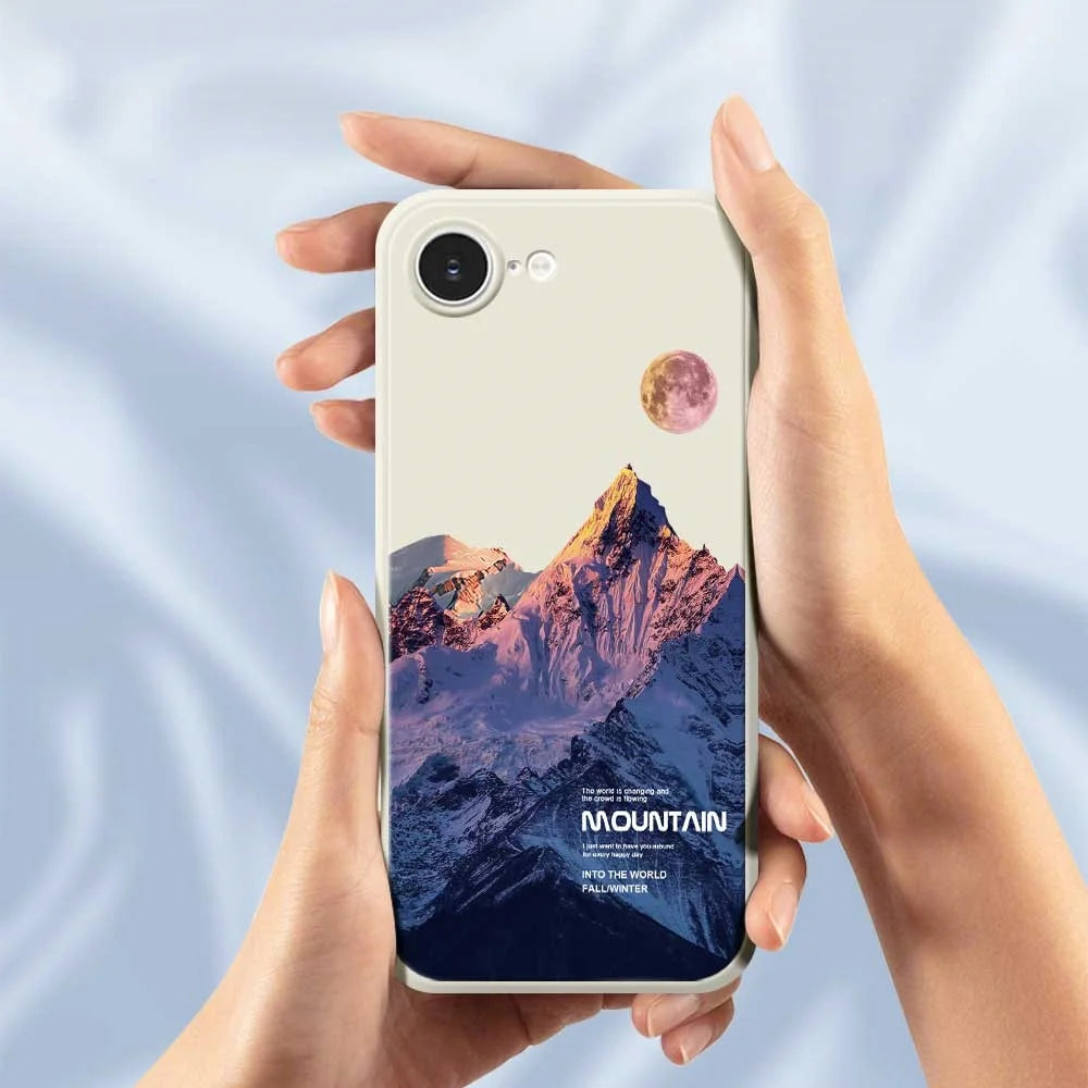 For iPhone 17e / 16e Case Blue Snow Mountain Pattern Printing Straight Edge TPU Phone Back Cover - Beige - 5