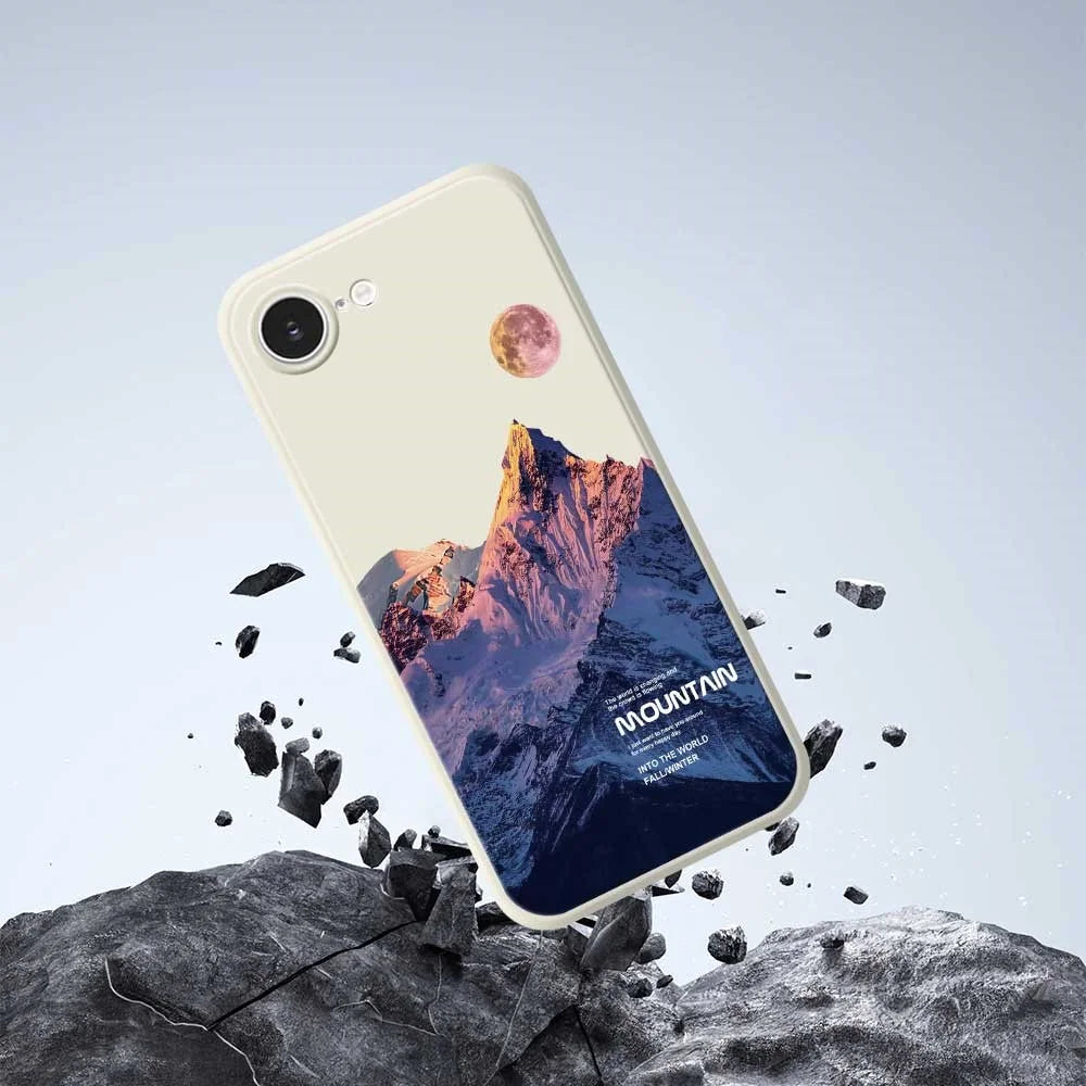 For iPhone 17e / 16e Case Blue Snow Mountain Pattern Printing Straight Edge TPU Phone Back Cover - Beige - 6