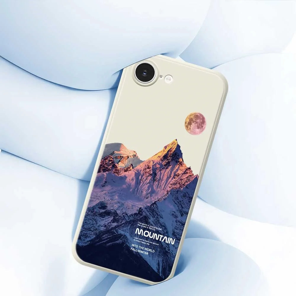For iPhone 17e / 16e Case Blue Snow Mountain Pattern Printing Straight Edge TPU Phone Back Cover - Beige - 7