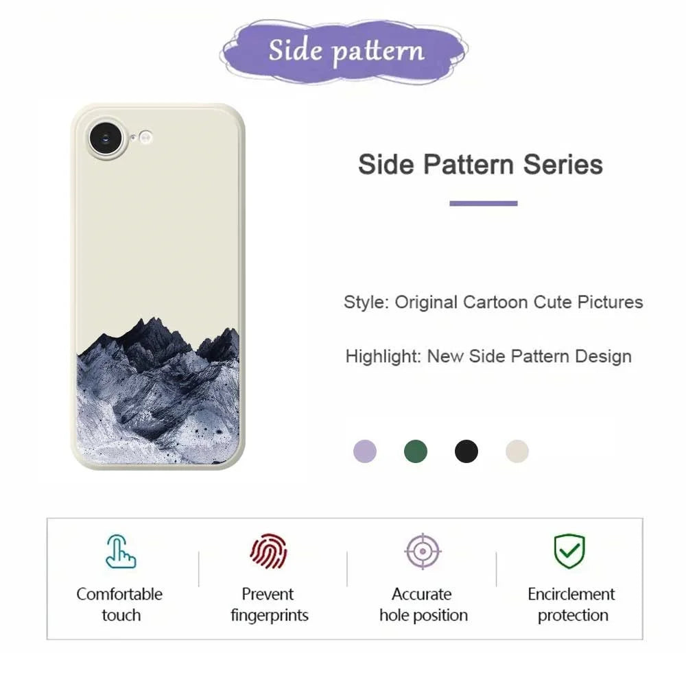 For iPhone 17e / 16e Case Black Mountain Pattern Printing Straight Edge TPU Phone Back Cover - Beige - 2