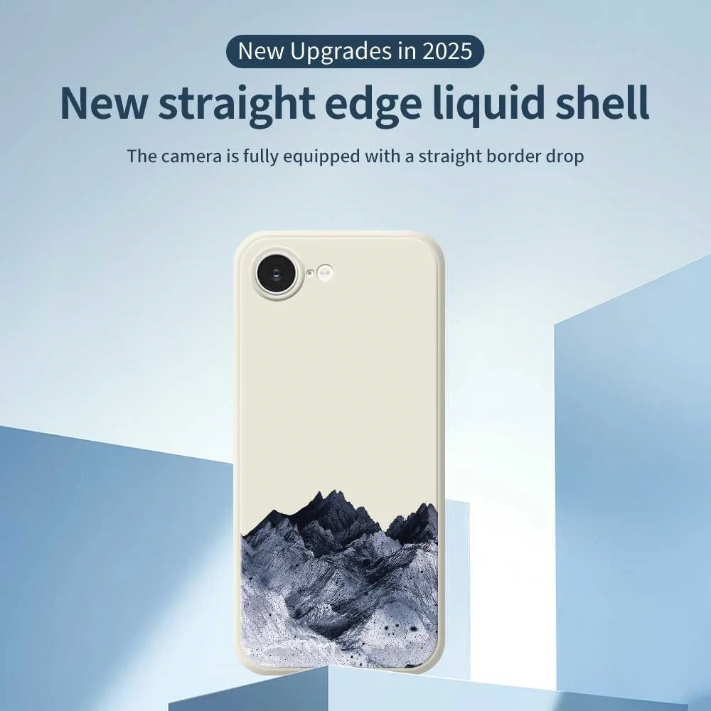 For iPhone 17e / 16e Case Black Mountain Pattern Printing Straight Edge TPU Phone Back Cover - Beige - 3