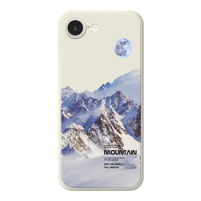 For iPhone 17e / 16e Case White Snow Mountain Pattern Printing Straight Edge TPU Phone Back Cover - Beige - 1