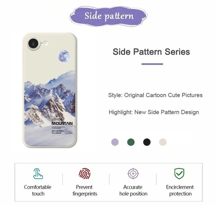 For iPhone 17e / 16e Case White Snow Mountain Pattern Printing Straight Edge TPU Phone Back Cover - Beige - 2