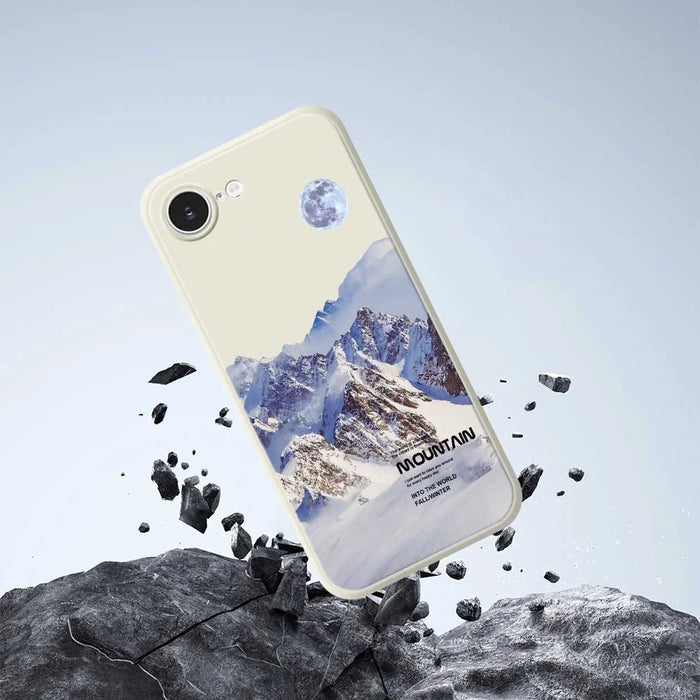 For iPhone 17e / 16e Case White Snow Mountain Pattern Printing Straight Edge TPU Phone Back Cover - Beige - 5