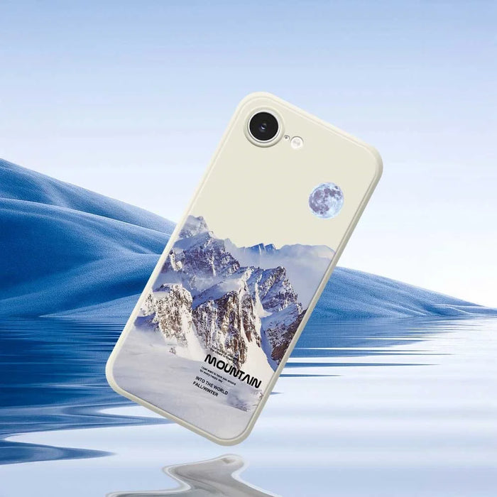 For iPhone 17e / 16e Case White Snow Mountain Pattern Printing Straight Edge TPU Phone Back Cover - Beige - 7