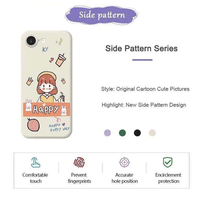 For iPhone 17e / 16e Case Happy Girl Pattern Printing Straight Edge TPU Phone Back Cover - Beige - 2