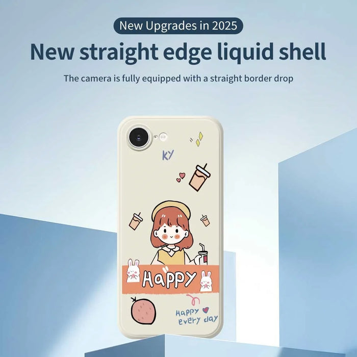 For iPhone 17e / 16e Case Happy Girl Pattern Printing Straight Edge TPU Phone Back Cover - Beige - 3