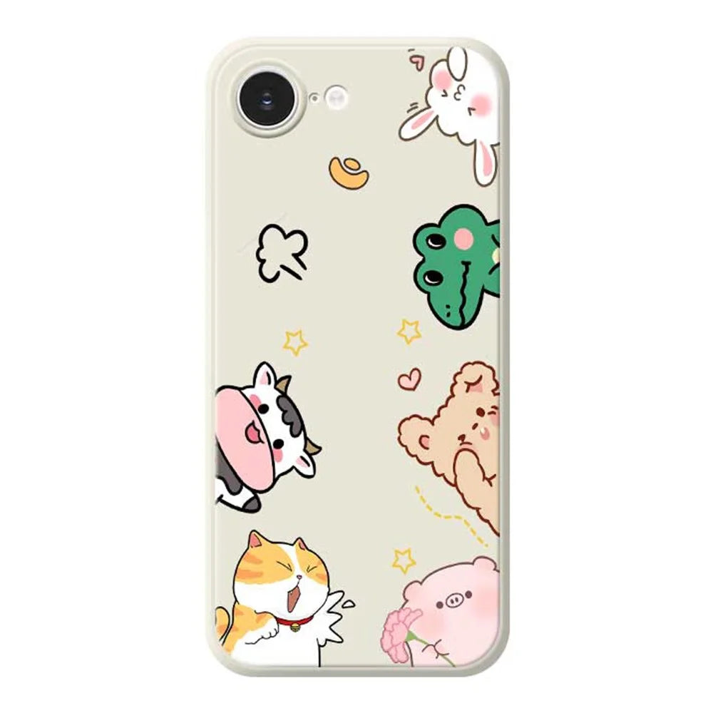 For iPhone 17e / 16e Case Animal Gathering Pattern Printing Straight Edge TPU Phone Back Cover - Beige - 1