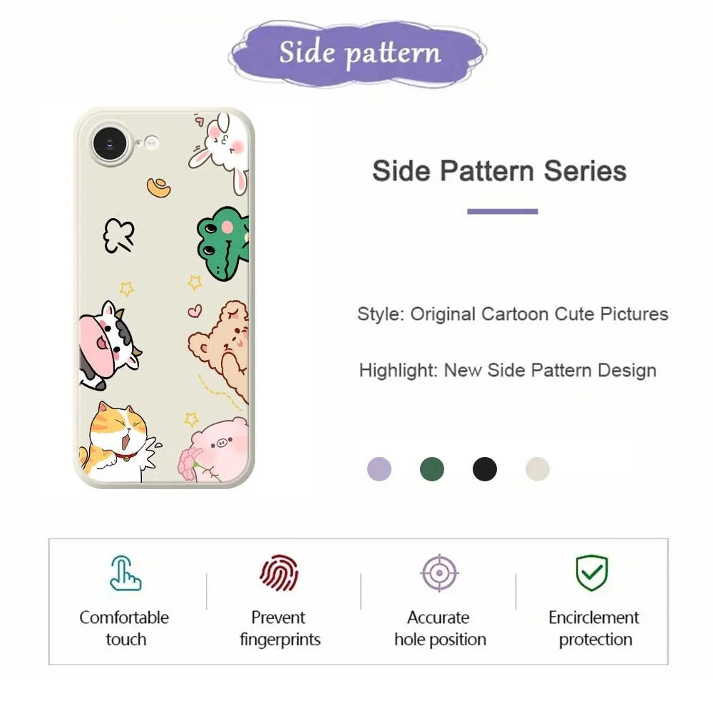 For iPhone 17e / 16e Case Animal Gathering Pattern Printing Straight Edge TPU Phone Back Cover - Beige - 2