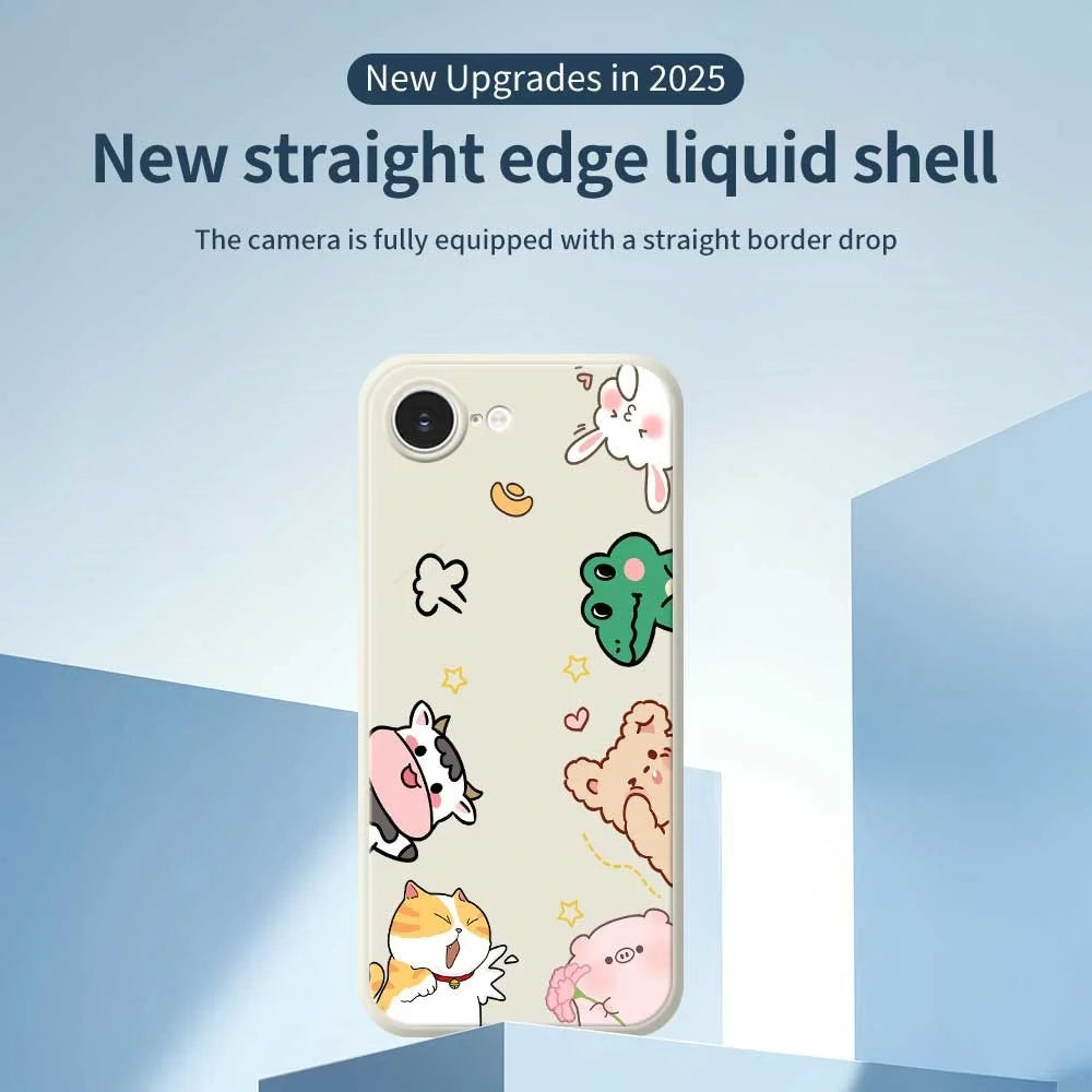 For iPhone 17e / 16e Case Animal Gathering Pattern Printing Straight Edge TPU Phone Back Cover - Beige - 3
