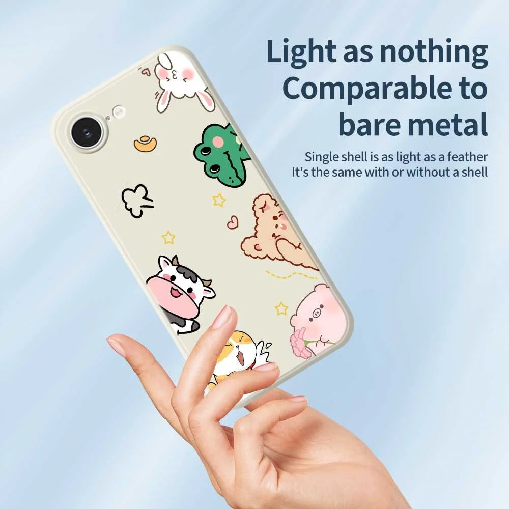 For iPhone 17e / 16e Case Animal Gathering Pattern Printing Straight Edge TPU Phone Back Cover - Beige - 4