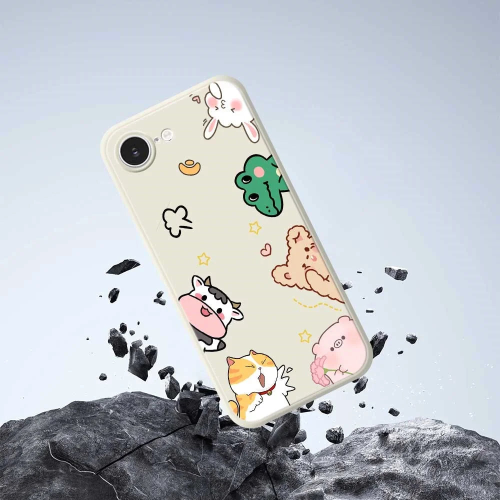 For iPhone 17e / 16e Case Animal Gathering Pattern Printing Straight Edge TPU Phone Back Cover - Beige - 5