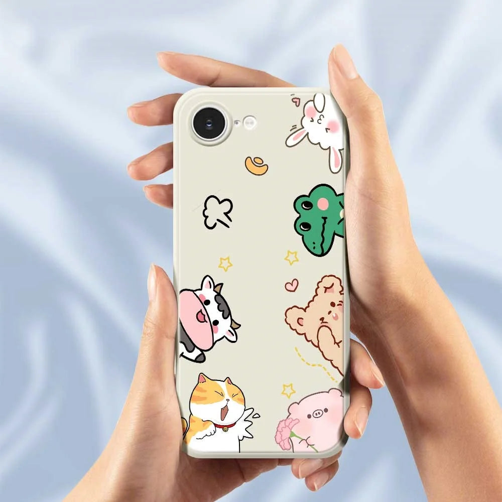 For iPhone 17e / 16e Case Animal Gathering Pattern Printing Straight Edge TPU Phone Back Cover - Beige - 6