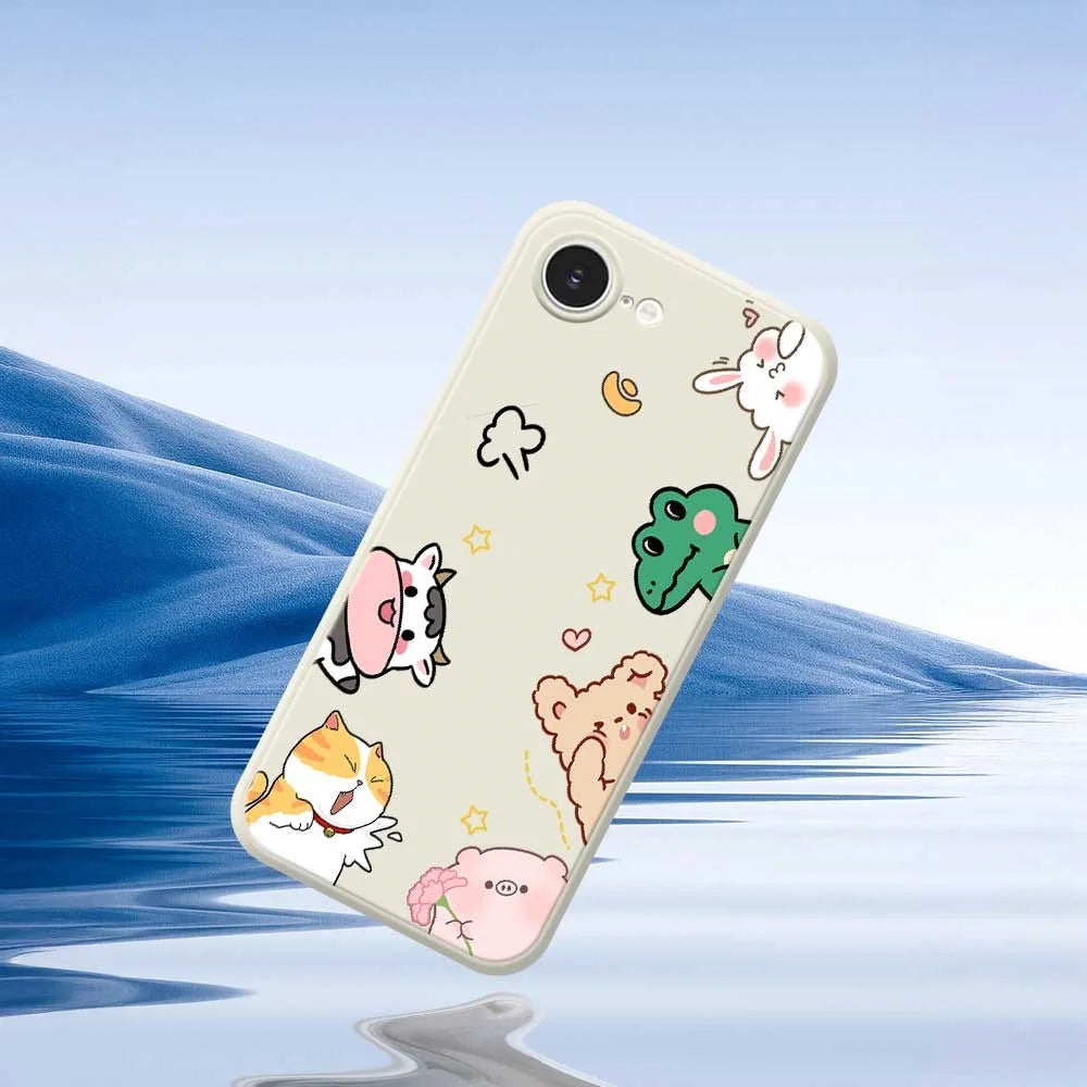 For iPhone 17e / 16e Case Animal Gathering Pattern Printing Straight Edge TPU Phone Back Cover - Beige - 7