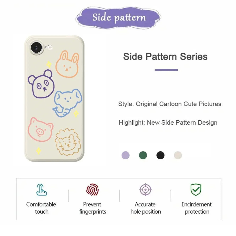 For iPhone 17e / 16e Case Animal Sketches Pattern Printing Straight Edge TPU Phone Back Cover - Beige - 2