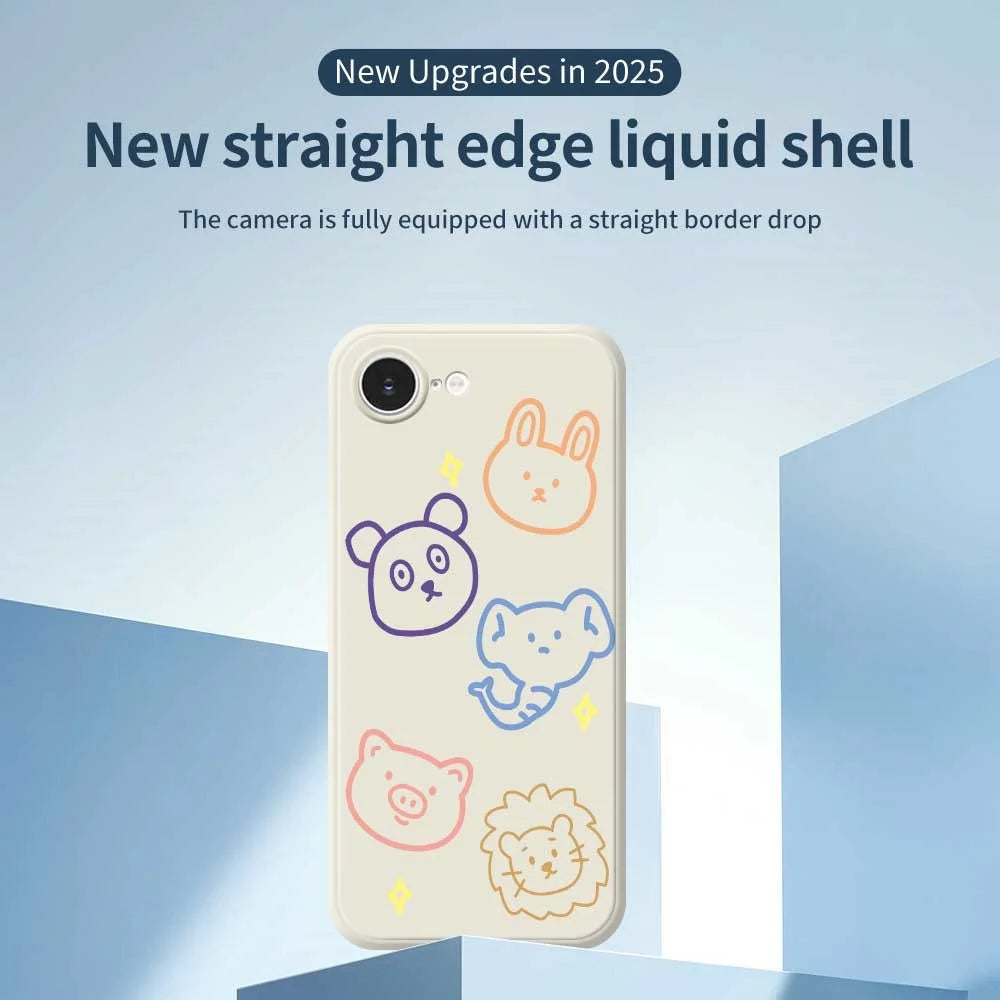 For iPhone 17e / 16e Case Animal Sketches Pattern Printing Straight Edge TPU Phone Back Cover - Beige - 3