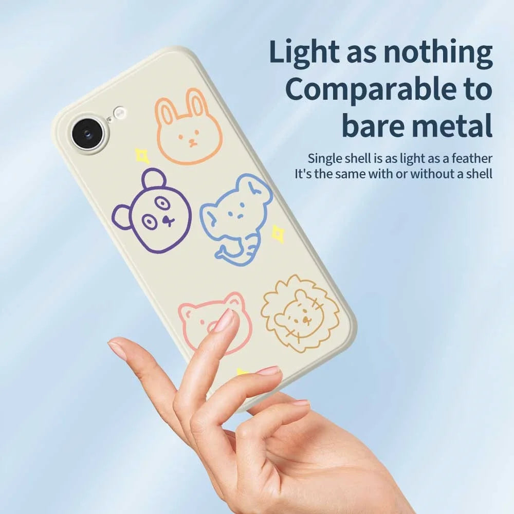 For iPhone 17e / 16e Case Animal Sketches Pattern Printing Straight Edge TPU Phone Back Cover - Beige - 4