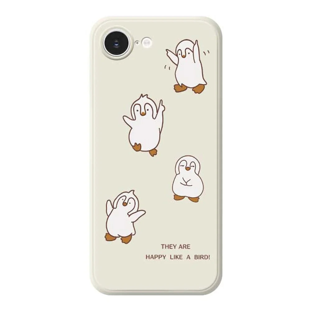 For iPhone 17e / 16e Case Happy Penguin Pattern Printing Straight Edge TPU Phone Back Cover - Beige - 1