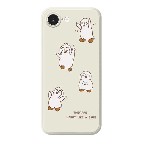 For iPhone 17e / 16e Case Happy Penguin Pattern Printing Straight Edge TPU Phone Back Cover - Beige - 1