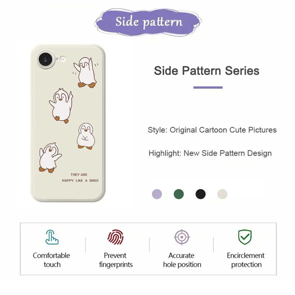 For iPhone 17e / 16e Case Happy Penguin Pattern Printing Straight Edge TPU Phone Back Cover - Beige - 2