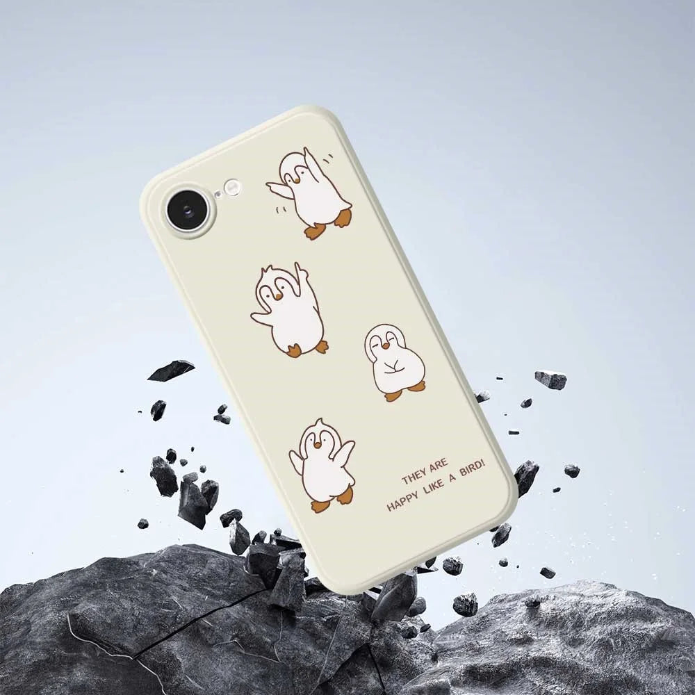 For iPhone 17e / 16e Case Happy Penguin Pattern Printing Straight Edge TPU Phone Back Cover - Beige - 5