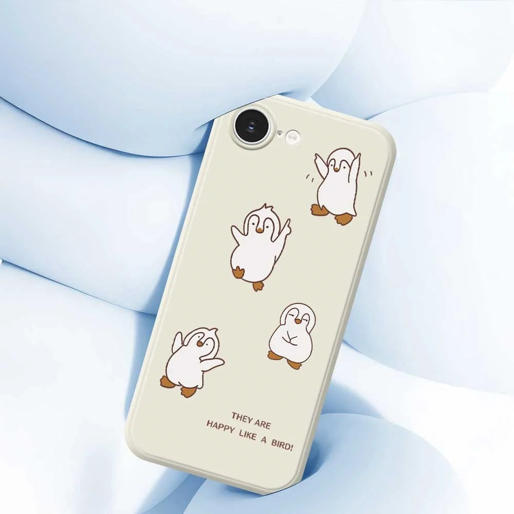 For iPhone 17e / 16e Case Happy Penguin Pattern Printing Straight Edge TPU Phone Back Cover - Beige - 6