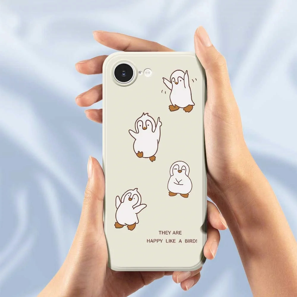 For iPhone 17e / 16e Case Happy Penguin Pattern Printing Straight Edge TPU Phone Back Cover - Beige - 7