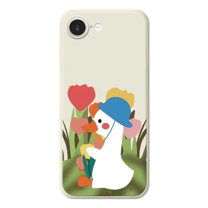 For iPhone 17e / 16e Case Cartoon Duck Pattern Printing Straight Edge TPU Phone Back Cover - Beige - 1