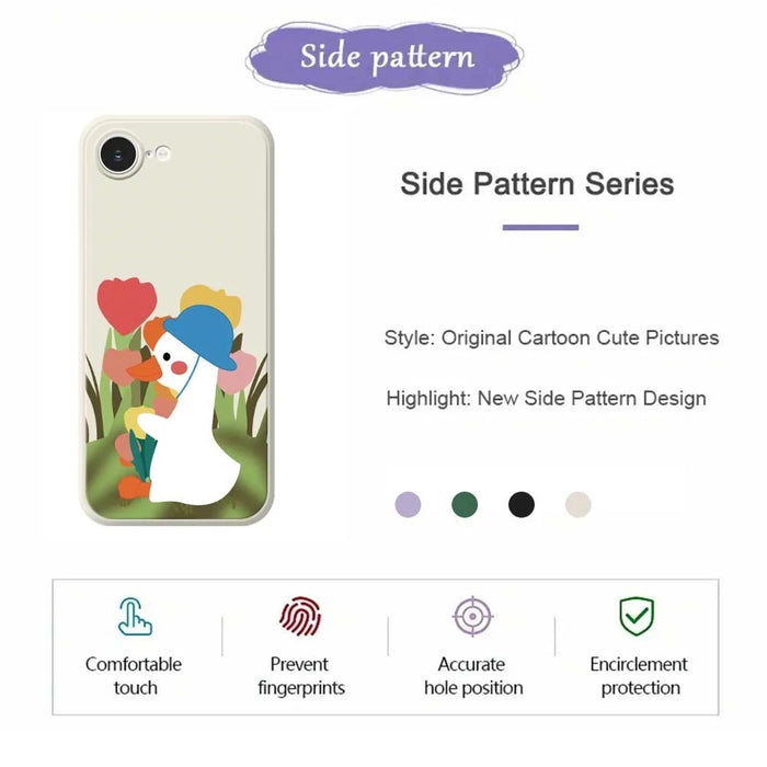 For iPhone 17e / 16e Case Cartoon Duck Pattern Printing Straight Edge TPU Phone Back Cover - Beige - 2